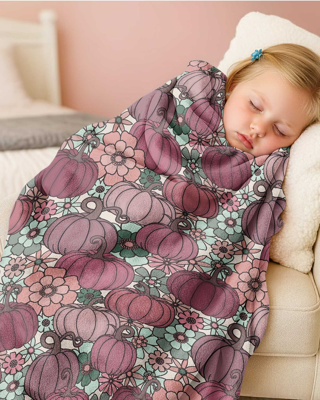 Retro Floral Pumpkin Patch Bamboo Blanket