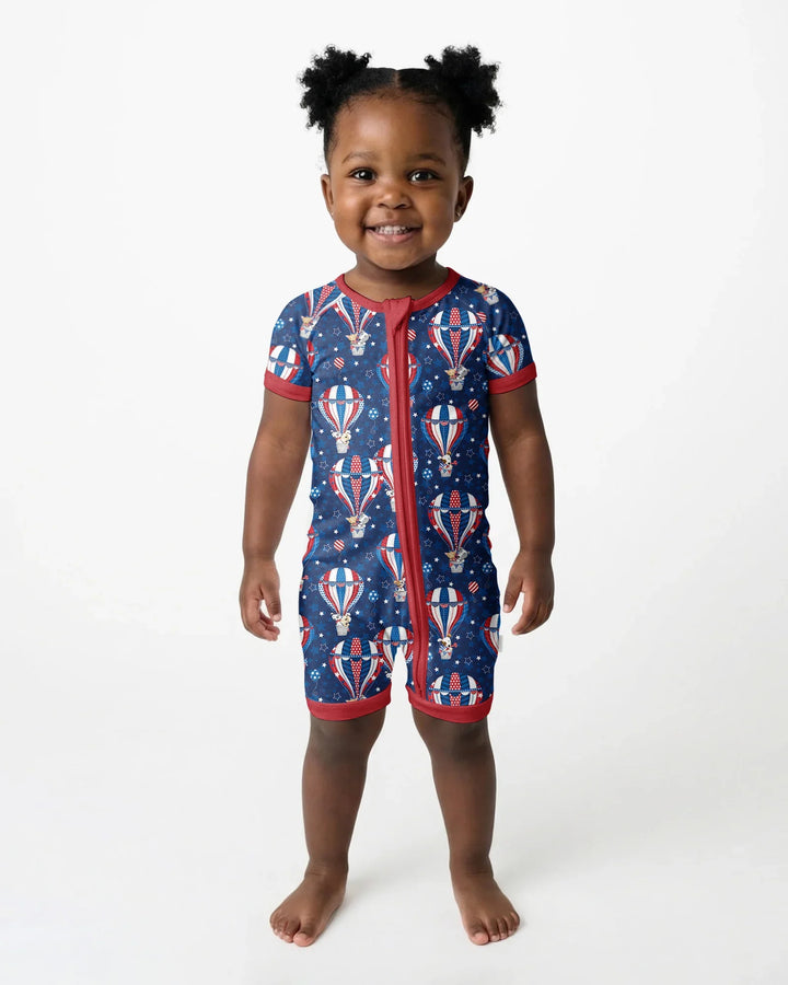 Patriotic Pups in Hot Air Balloons Family Matching Bamboo Shorty Zippy