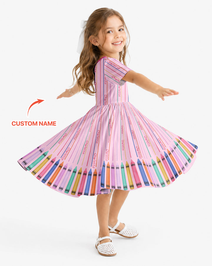 Custom Name Crayon Lines Bamboo Twirl Dress