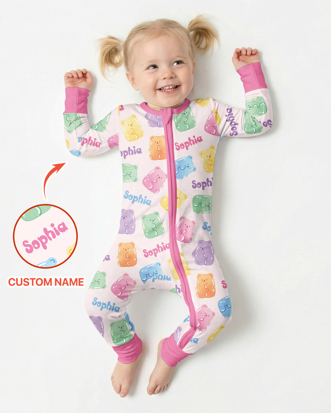Kawaii Jelly Gummy Bears Custom Name Bamboo Convertible Zippy