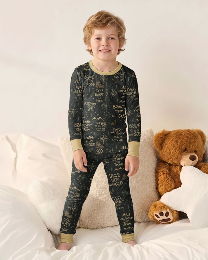 Little Explorer God Leads The Way Bamboo Two Piece Long Sleeve Pajama Set