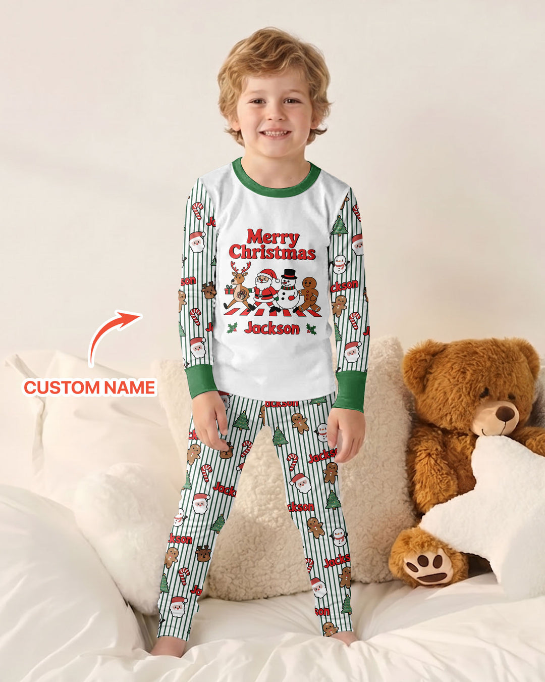 Custom Name Funny Christmas Crossing Bamboo Two Piece Long Sleeve Pajama Set
