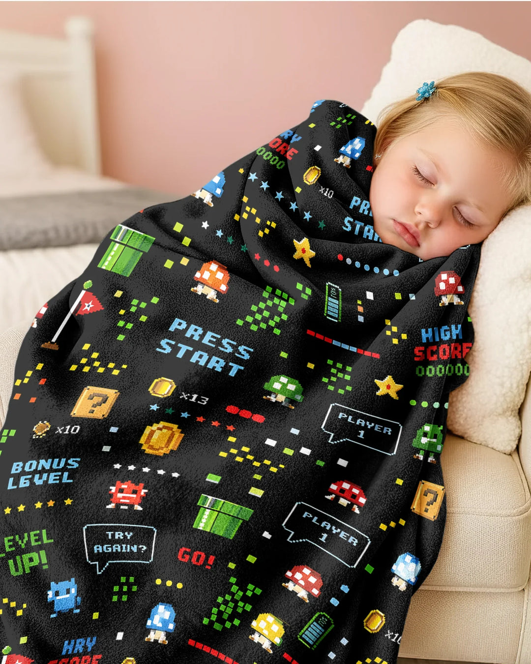 Pixel Game Lover Matching Bamboo Blanket