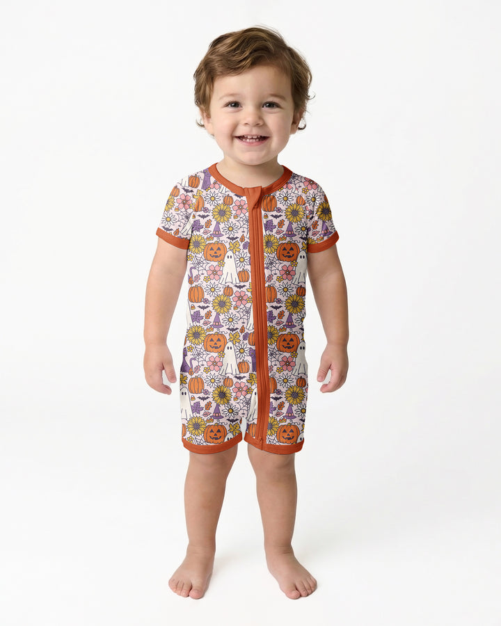 Ghost Pumpkin Fall Floral Halloween Bamboo Shorty Zippy