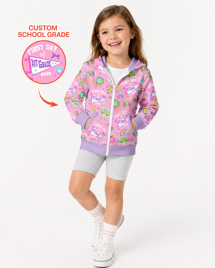 Custom Grade Girls School First Day Bamboo Zip Hoodie