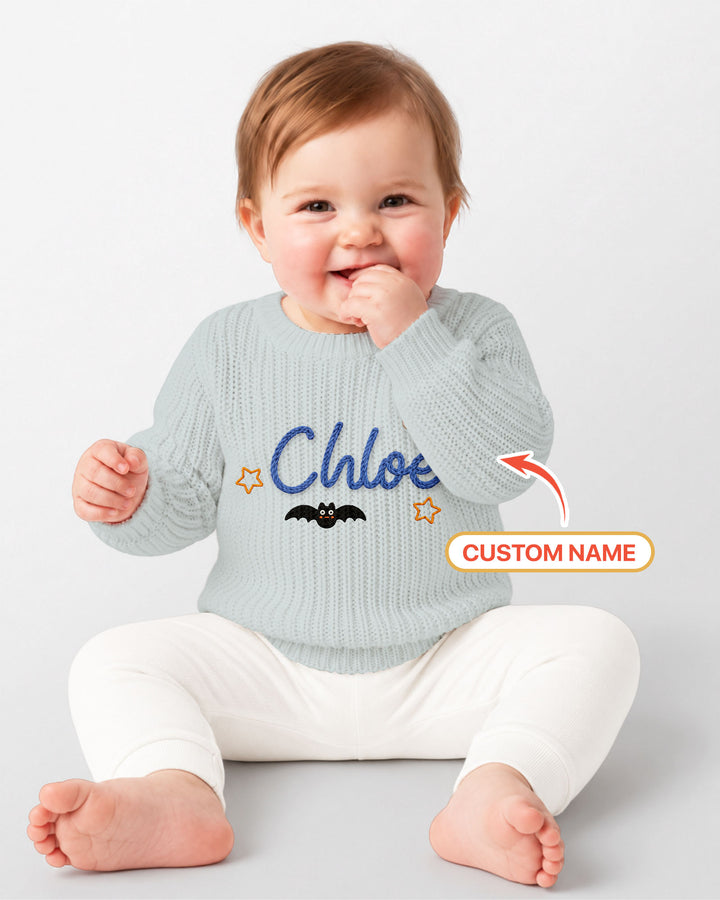 Happy Halloween Embroidered Baby Name Bamboo Knit Sweater Bubble