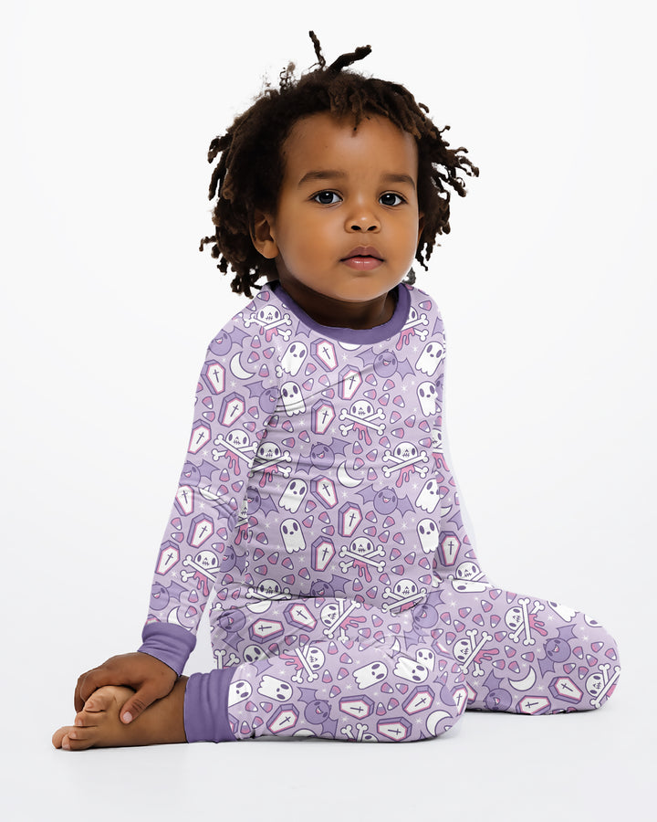 Cute Ghost Halloween Pastel Purple Spooky Bamboo Two Piece Long Sleeve Pajama Set