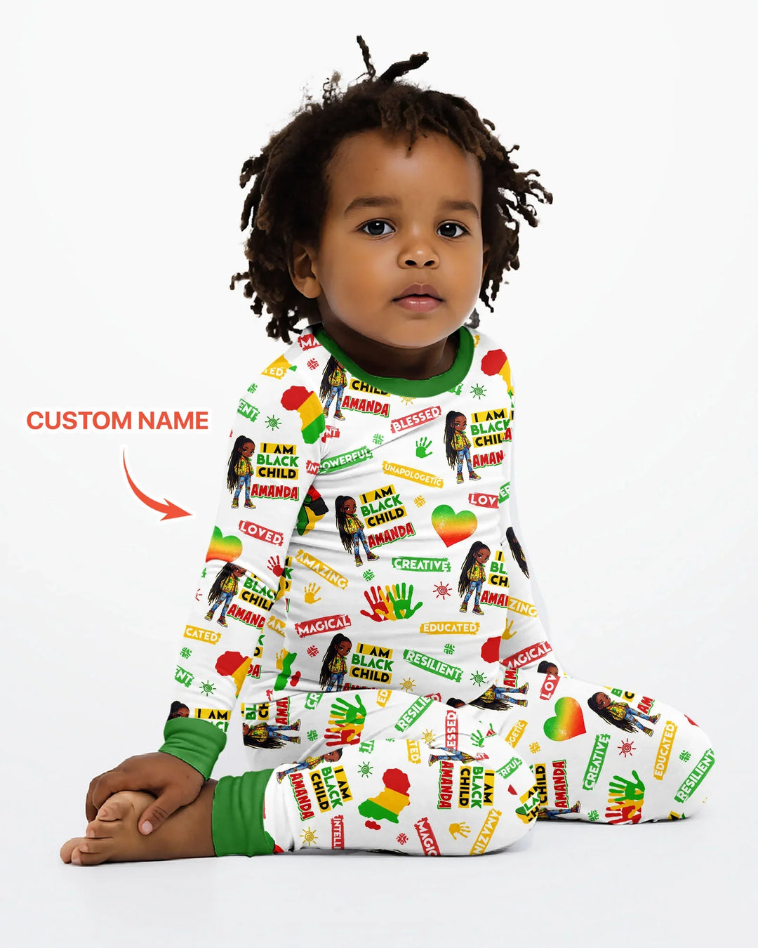 Custom Name I Am Black Child Magical Bamboo Two Piece Long Sleeve Pajama Set
