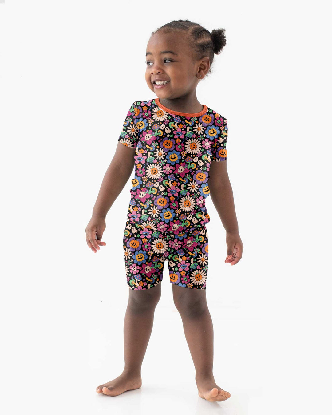 Halloween Flowers Bamboo Two Piece Short Sleeve Shorts Pajama Set
