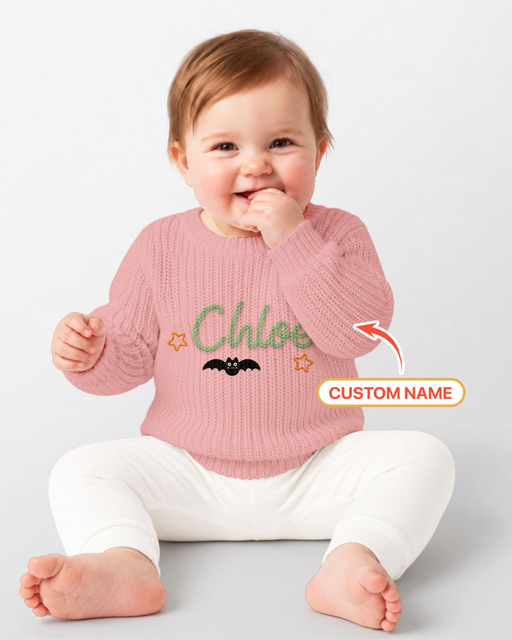 Happy Halloween Embroidered Baby Name Bamboo Knit Sweater Bubble