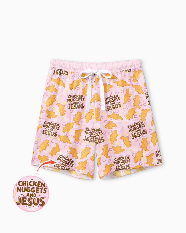Chicken Nuggets and Jesus Family Matching Bamboo Women Short Sleeve Short Pajama Set