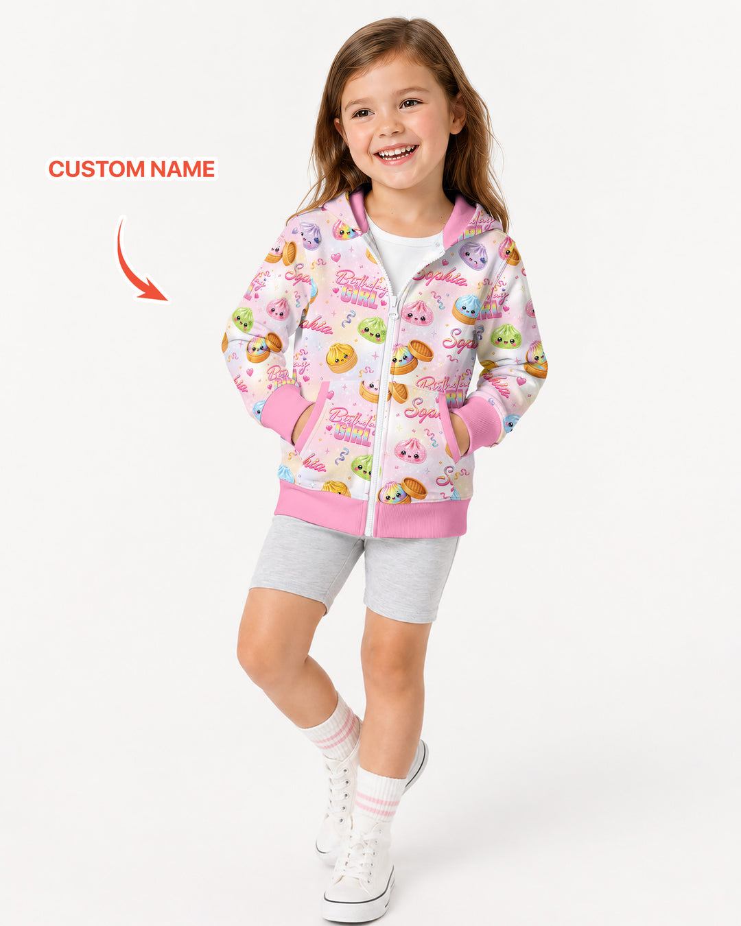 Birthday Girl Glitter Dumpling Bamboo Zip Hoodie