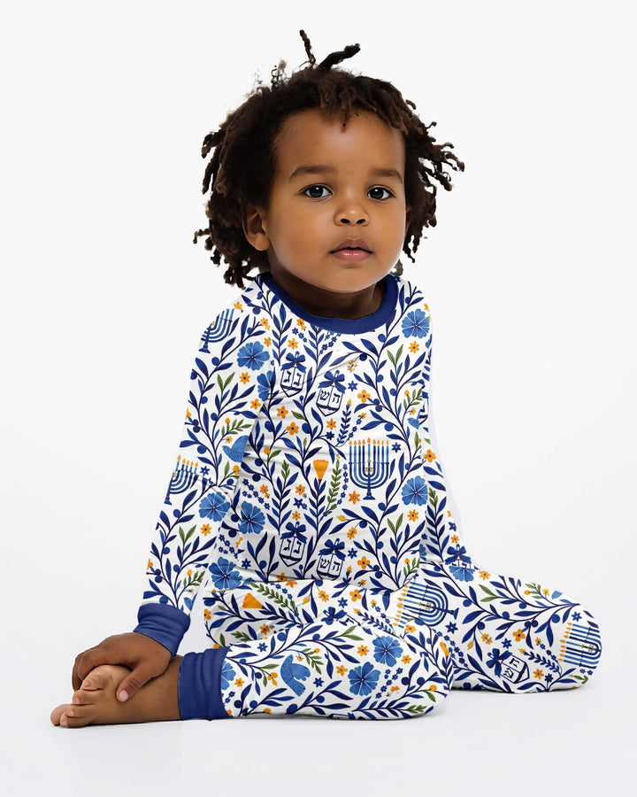 Hanukkah Toile Bamboo Two Piece Long Sleeve Pajama Set
