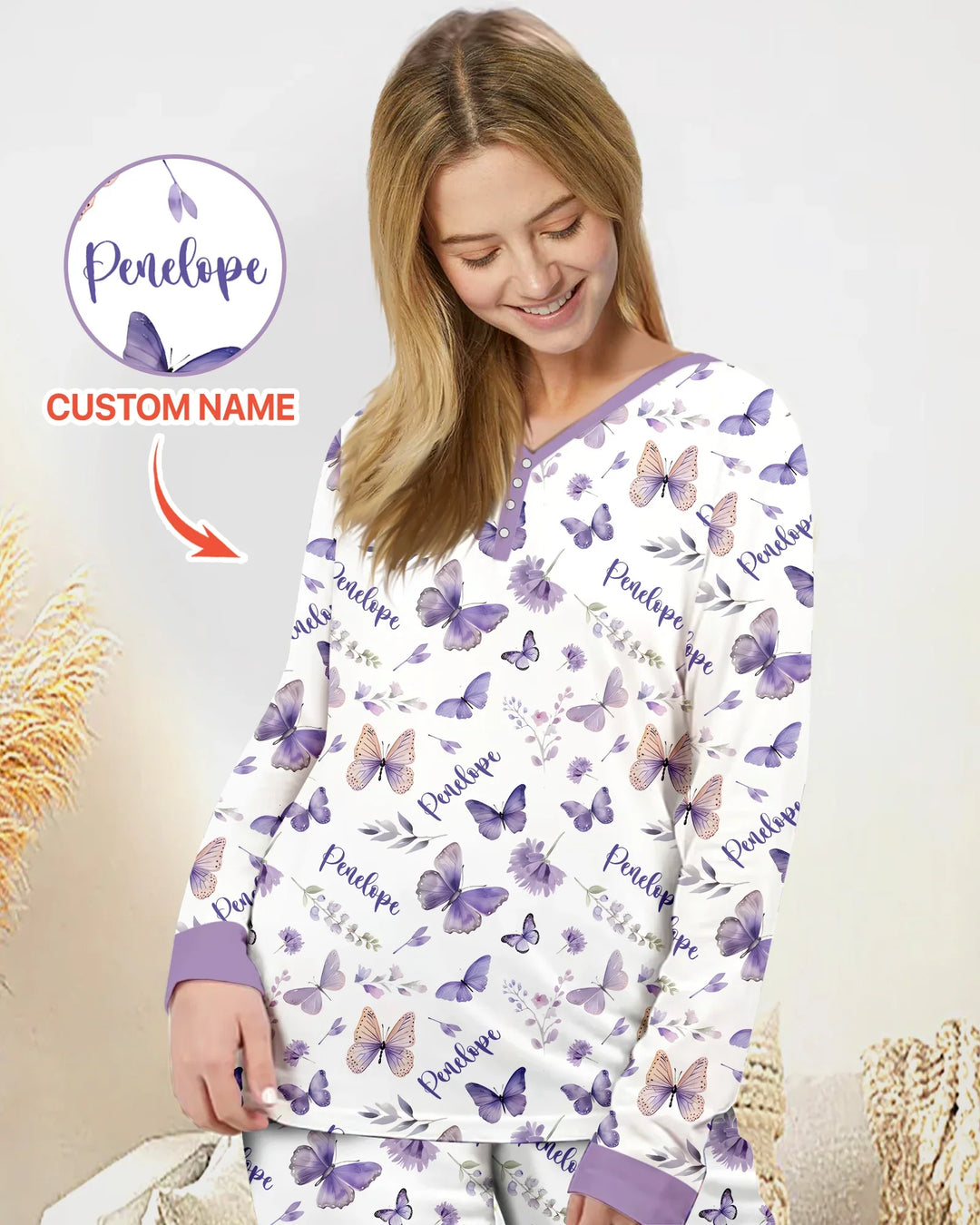 Custom Name Lilac Bloom Bamboo Women Pajama Set