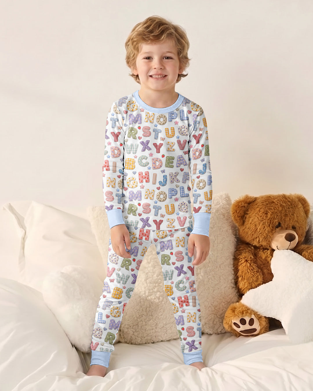 Fabric Alphabet Letters Bamboo Two Piece Long Sleeve Pajama Set