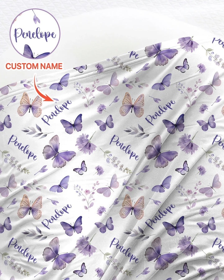 Custom Name Lilac Bloom swaddle blanket