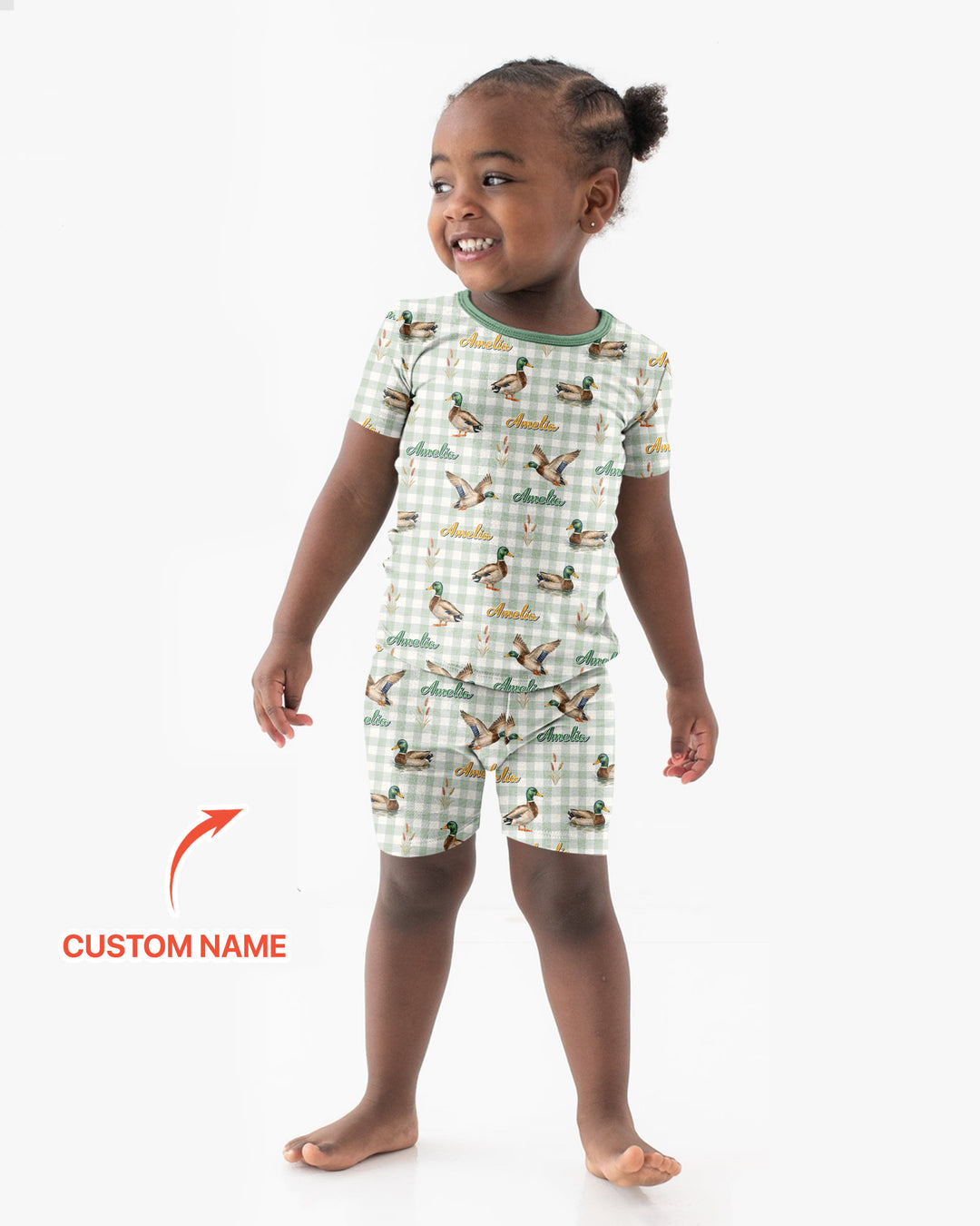 Mallard Duck Custom Name Bamboo Two Piece Short Sleeve Shorts Pajama Set