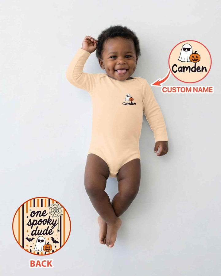 Personalized One Spooky Dude Halloween Ghost Pumpkin Bamboo Bodysuit