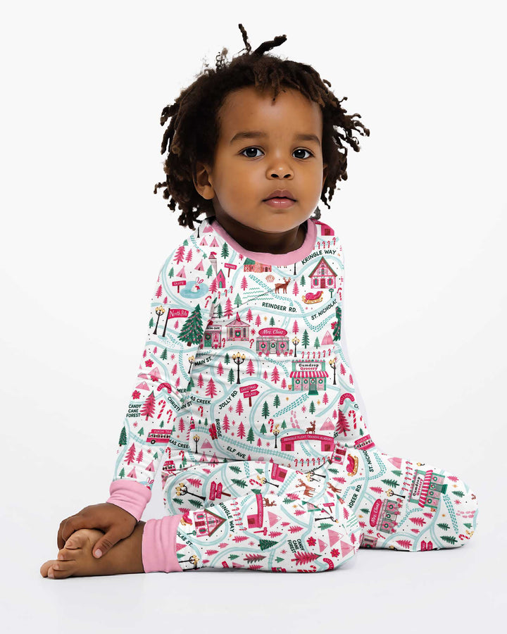 Whimsical North Pole Map Bamboo Two Piece Long Sleeve Pajama Set