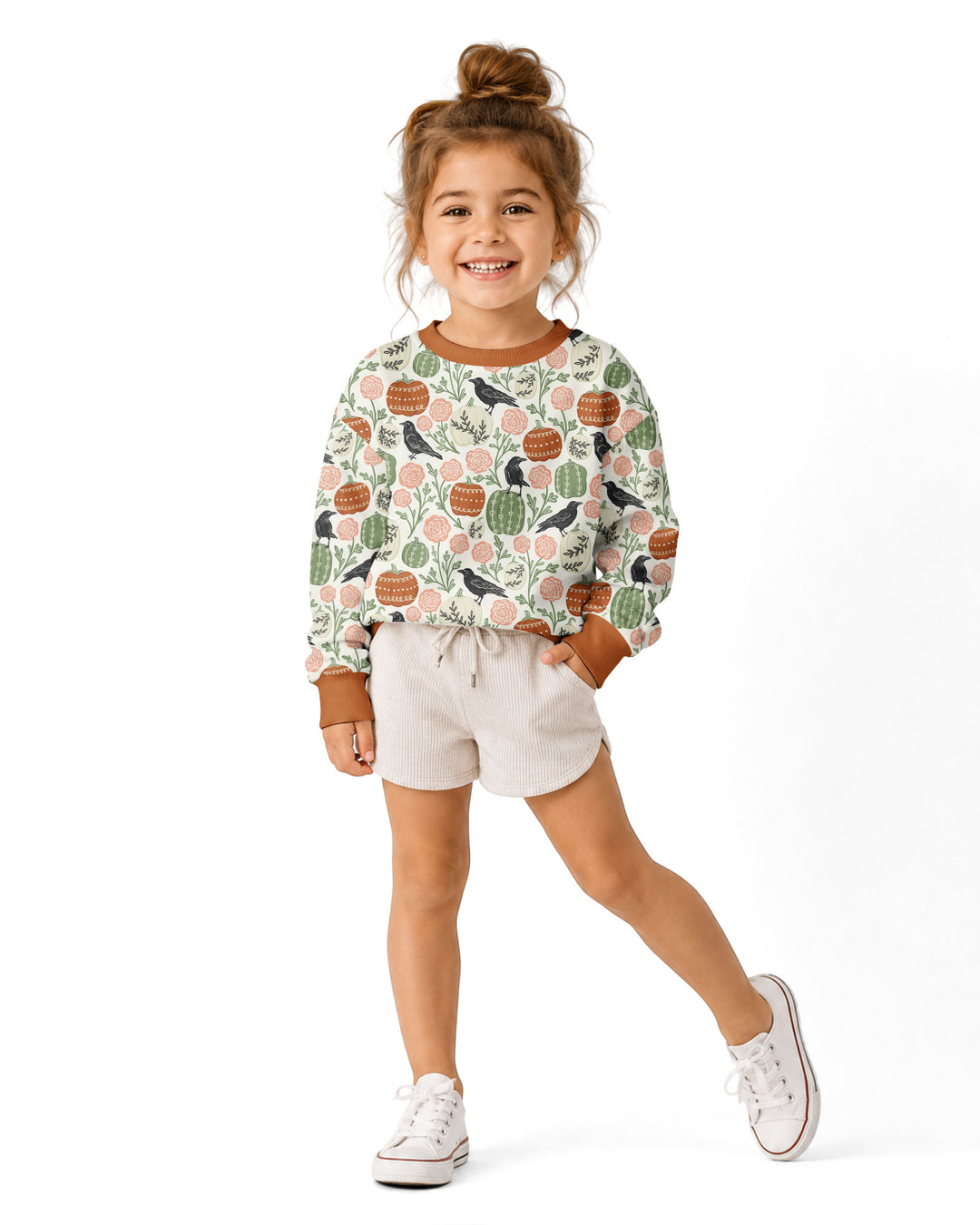Country Crows with Mums and Pumpkins Bamboo Crewneck Sweatshirt