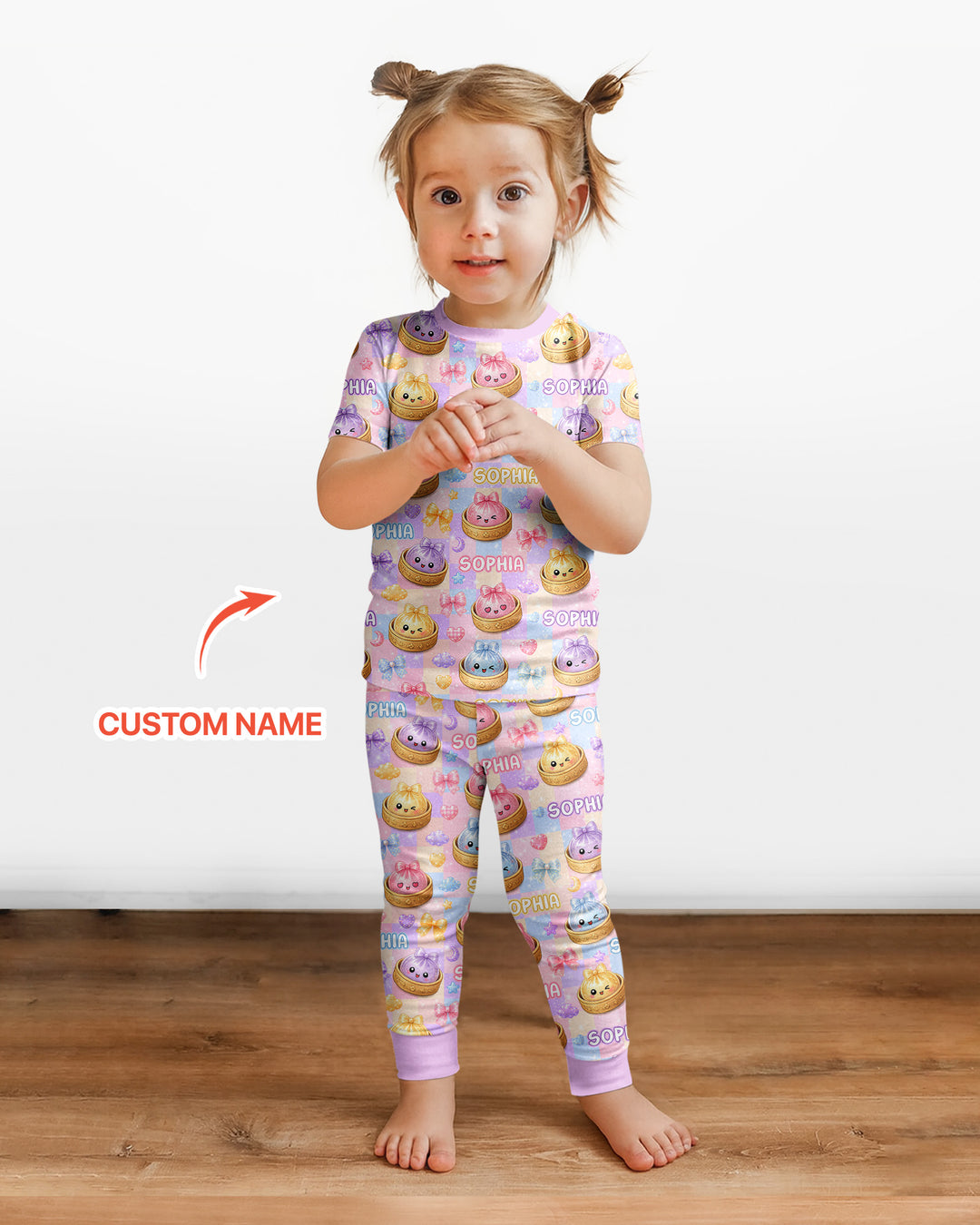 Custom Name Coquette Glitter Dumpling Bamboo Two Piece Short Sleeve Pajama Set
