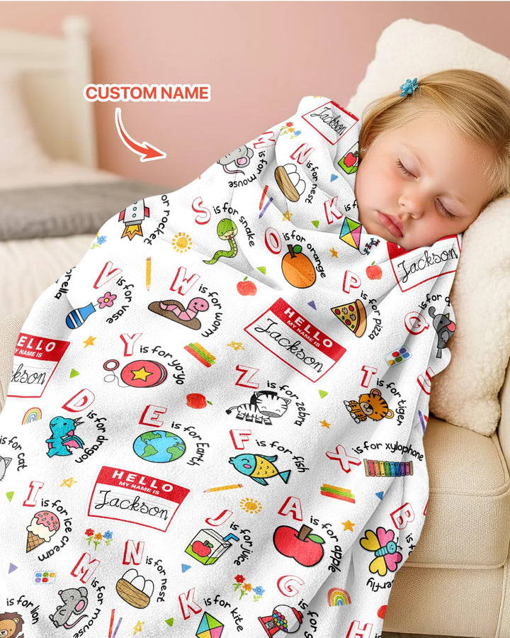 Custom Name Hello School ABCs Bamboo Blanket