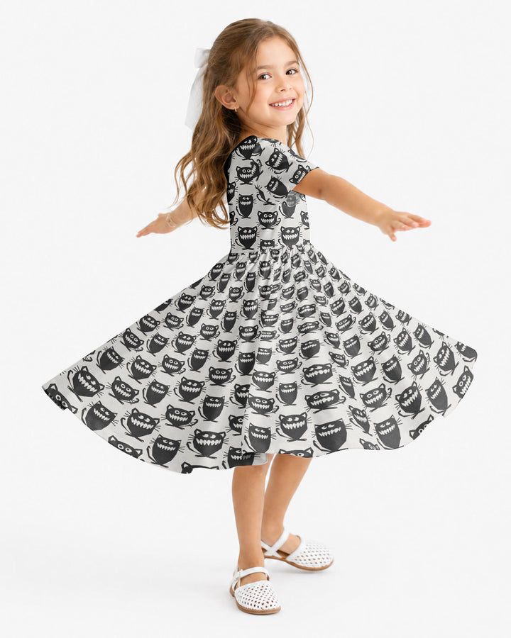 Halloween Monster Cats Bamboo Twirl Dress