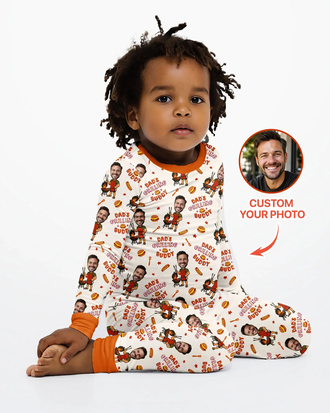 Custom Photo Dad's Grilling Buddy Family Matching Bamboo Two Piece Long Sleeve Pajama Set