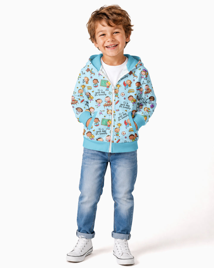 Kapuzenpullover aus Bambus mit hebräischem Alphabet und Reißverschluss