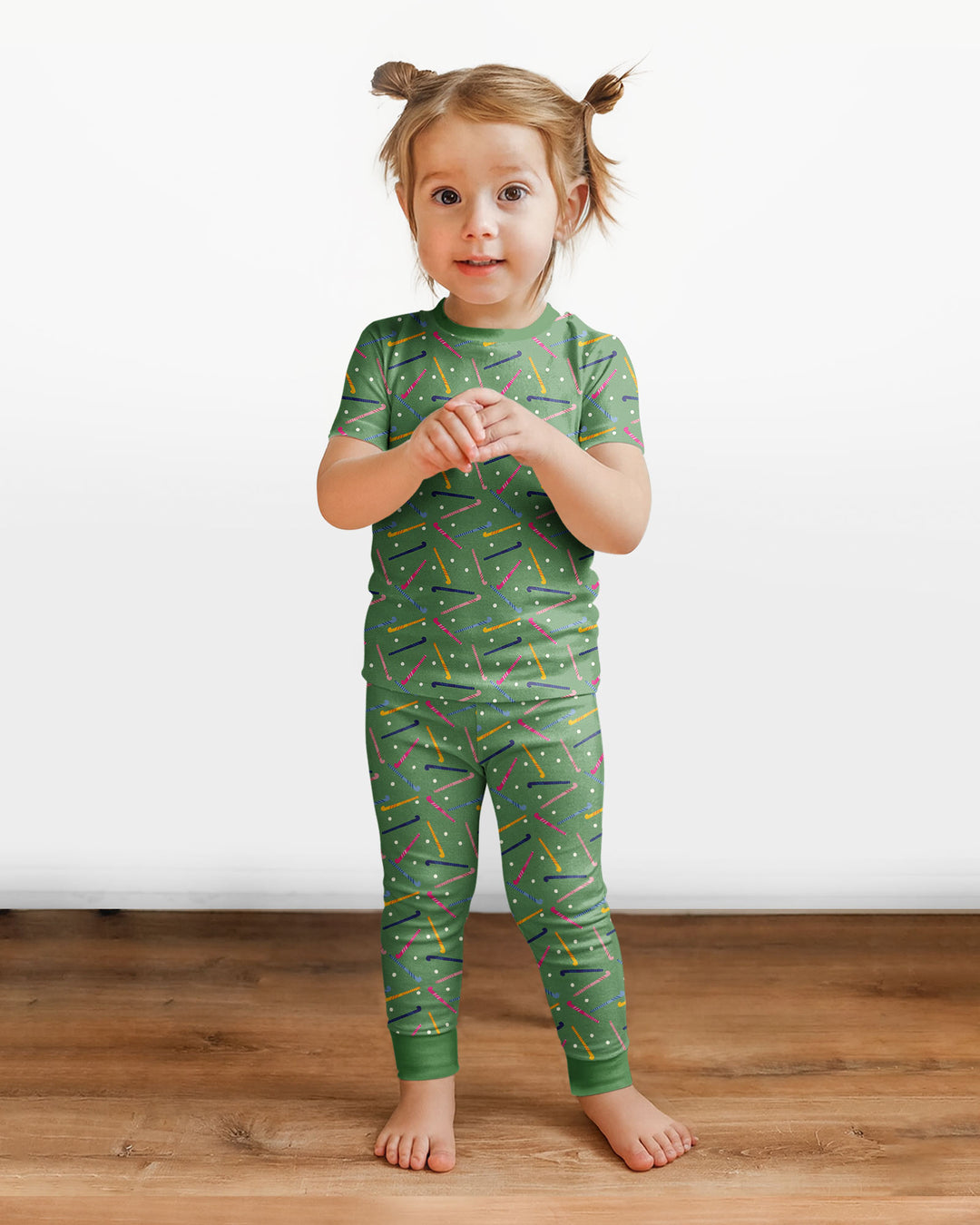 Field Hockey Fun Bamboo Two Piece Short Sleeve Pajama Set