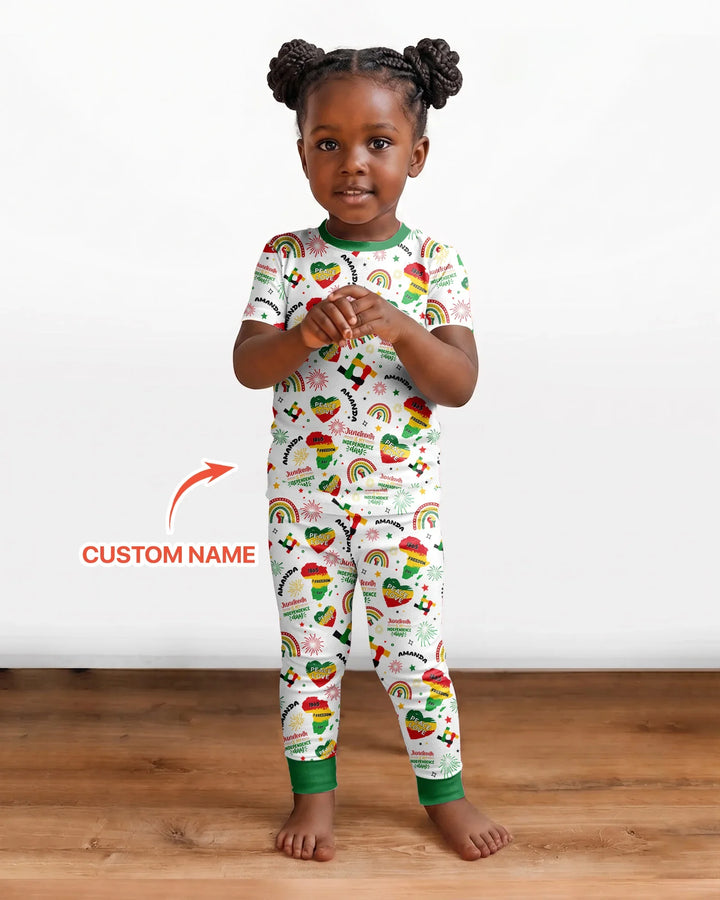 Custom Name Juneteenth Is My Independence Day Bamboo Two Piece Short Sleeve Pajama Set