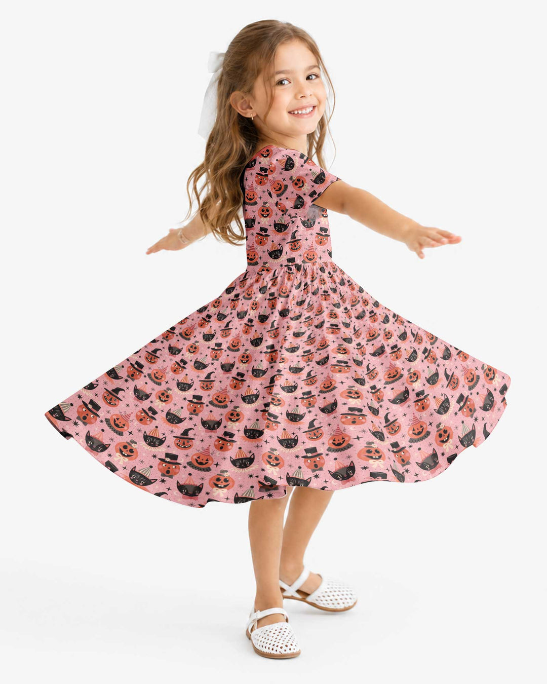 Retro Halloween Cats and Funny Pumpkins Bamboo Twirl Dress