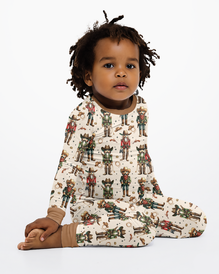Western Christmas Cowboy Nutcracker Bamboo Two Piece Long Sleeve Pajama Set