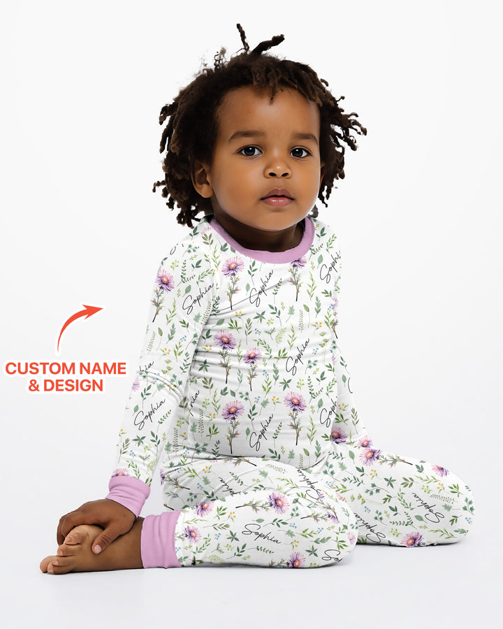 Birth Month Flower Bamboo Two Piece Long Sleeve Pajama Set