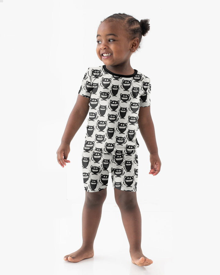 Halloween Monster Cats Bamboo Two Piece Short Sleeve Shorts Pajama Set
