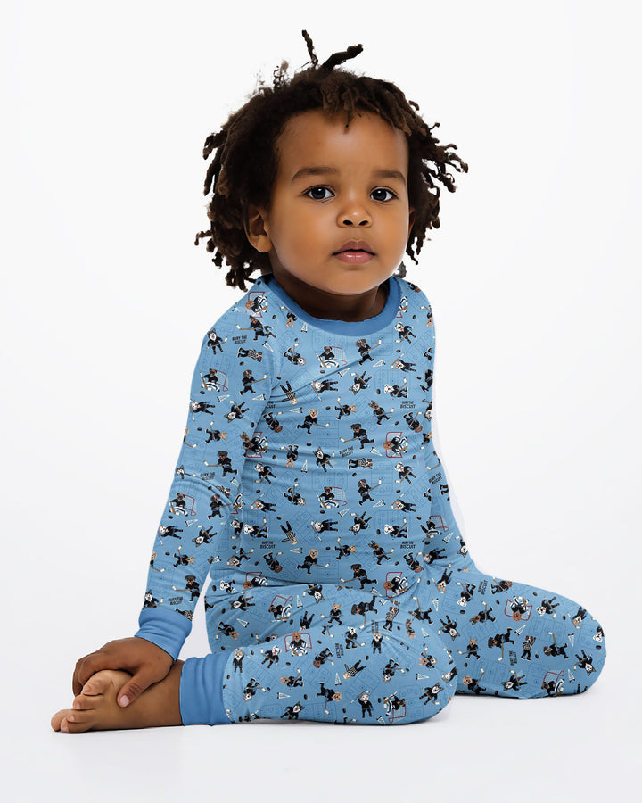 Hockey Dogs - Blue and Black Bamboo Two Piece Long Sleeve Pajama Set