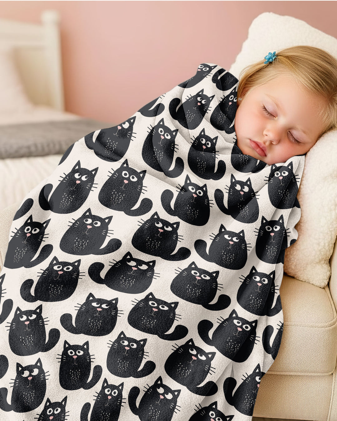 Moody Black Cats in Black and White Bamboo Blanket