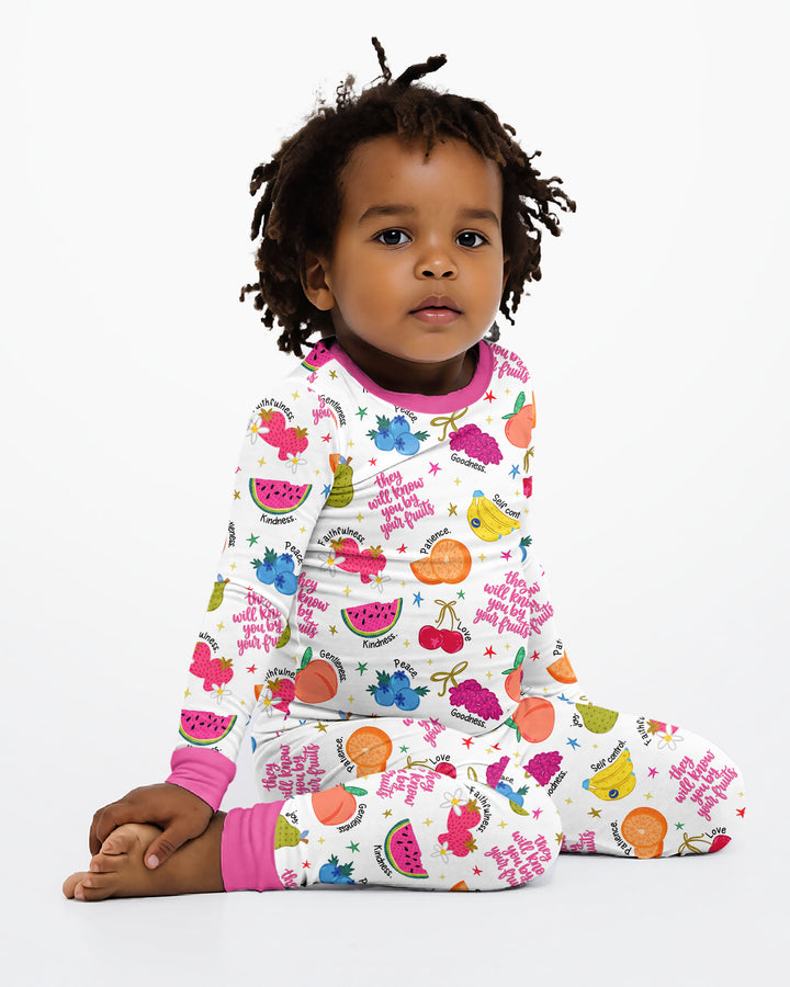 Zweiteiliges Langarm-Pyjama-Set mit Sommerfrüchten