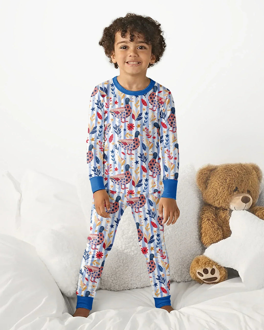 Patriotic Mallard Duck Bamboo Two Piece Long Sleeve Pajama Set