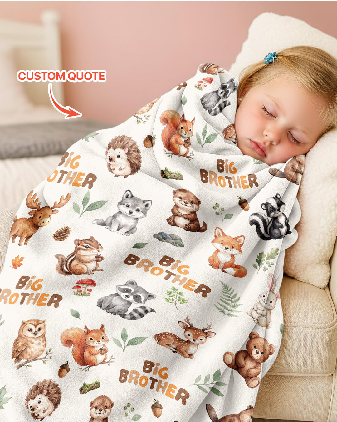 Custom Quote Woodland Animal Matching Sibling Bamboo Blanket