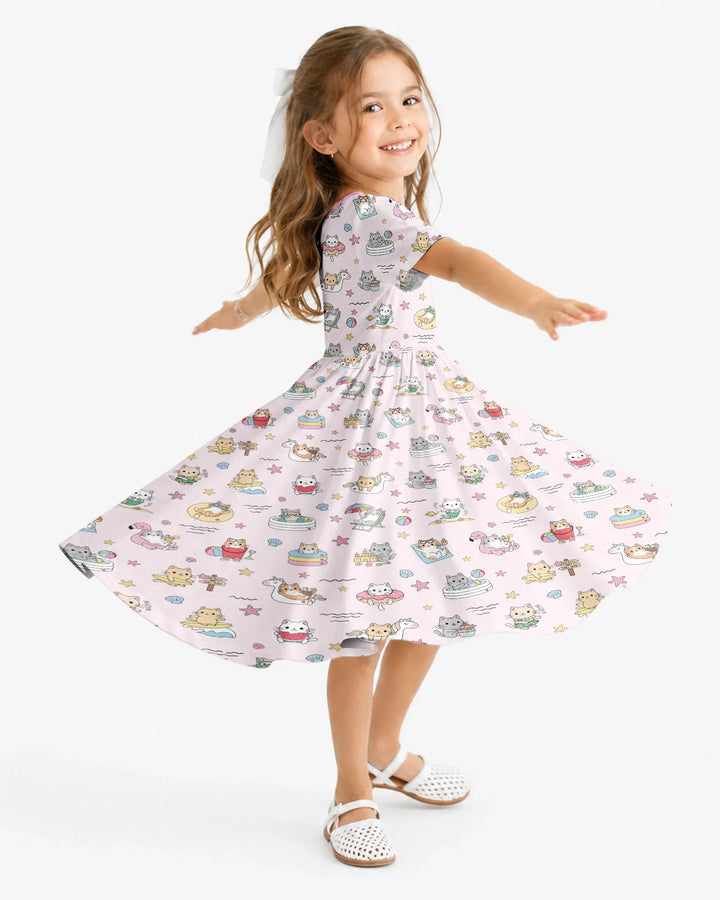 Kawaii Cats Summer Vacation Bamboo Twirl Dress