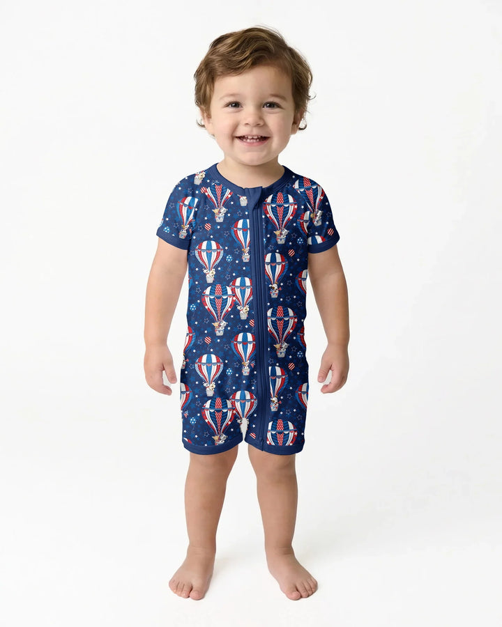 Patriotic Pups in Hot Air Balloons Family Matching Bamboo Shorty Zippy