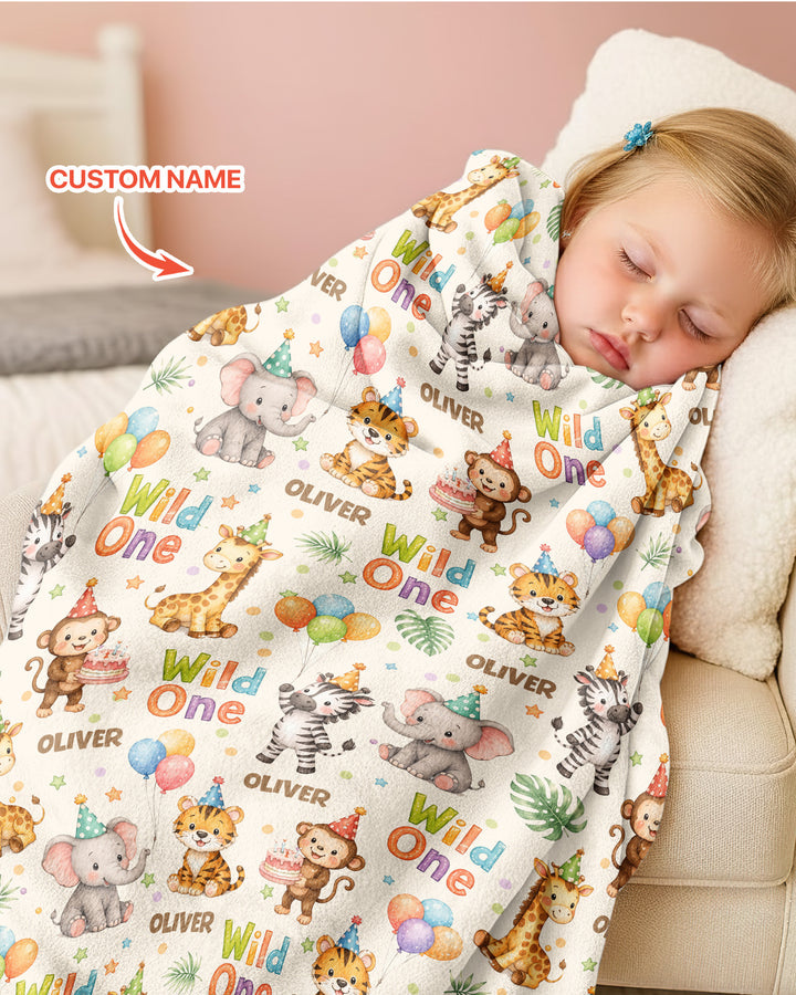 Custom Name 1st Birthday Wild One Bamboo Blanket
