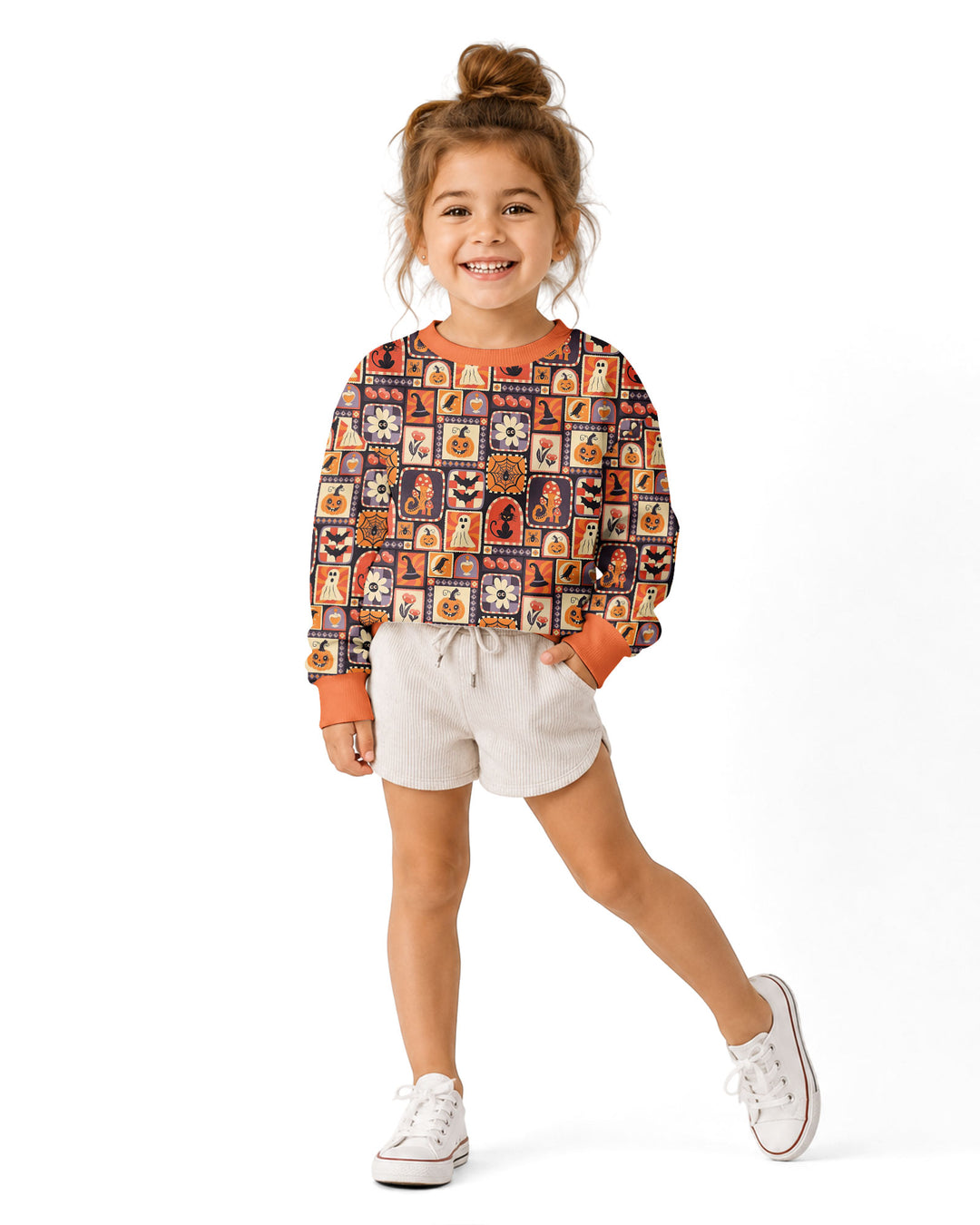 Retro Halloween Patchwork Icons Bamboo Crewneck Sweatshirt