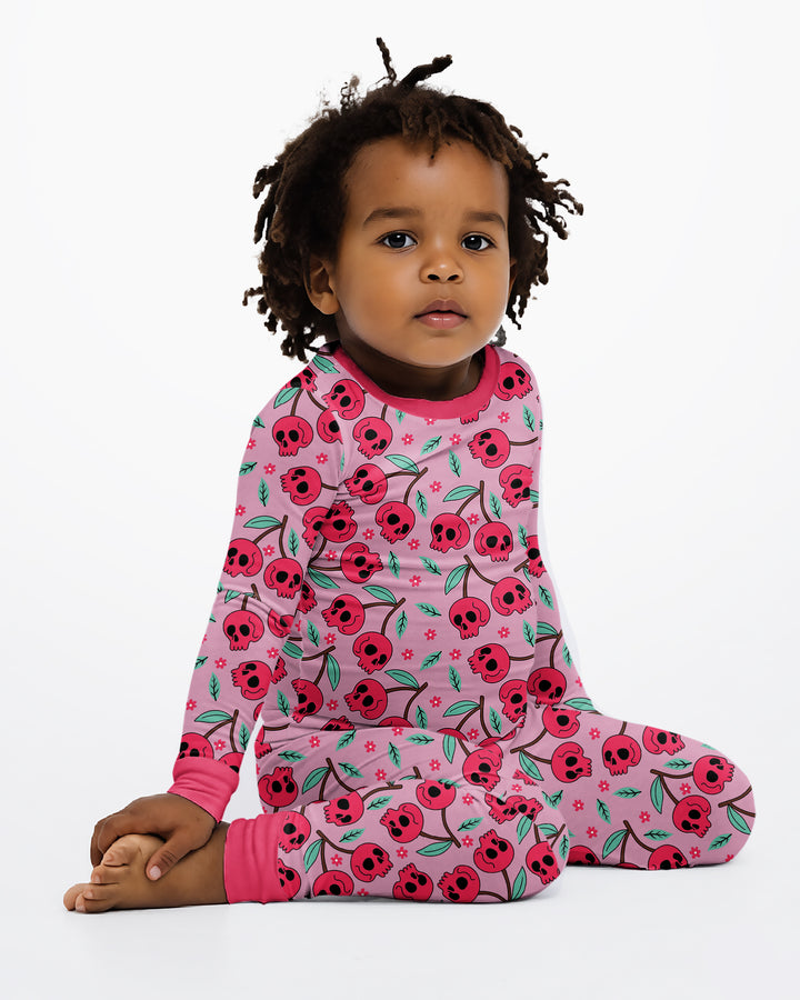 Halloween Cherry Skull Bamboo Two Piece Long Sleeve Pajama Set