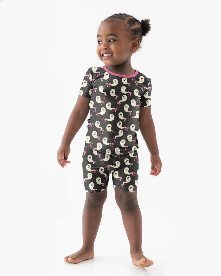 Little Ghosts Bamboo Two Piece Short Sleeve Shorts Pajama Set For Halloween