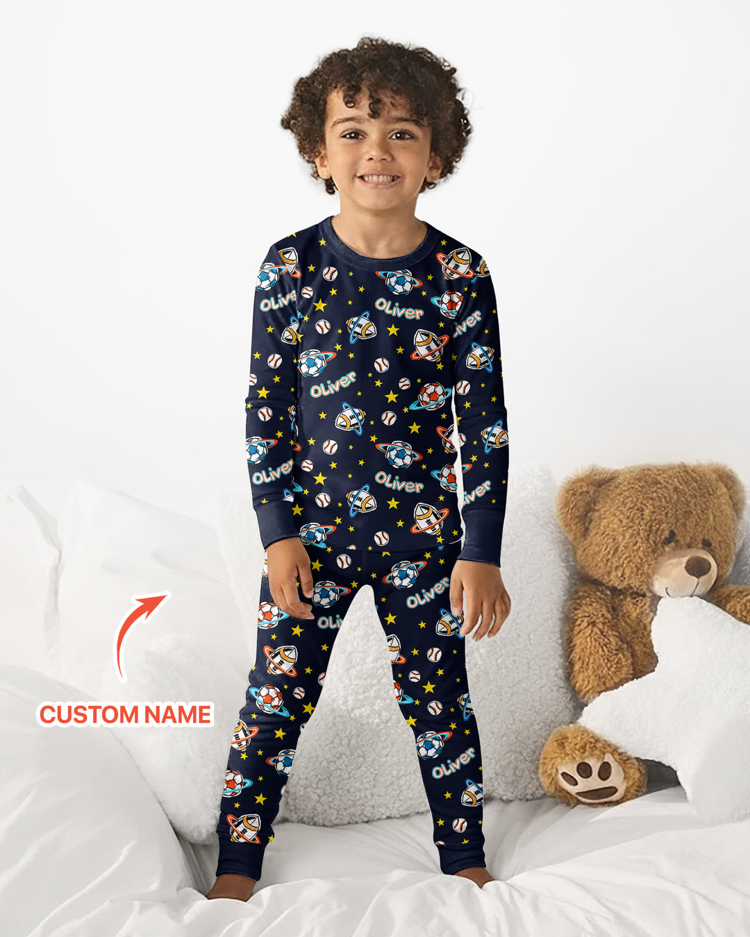 Custom Name Space Sport Bamboo Two Piece Long Sleeve Pajama Set