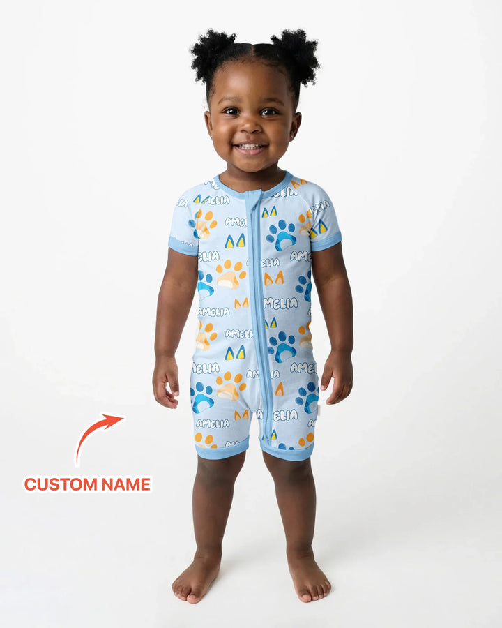 Custom Name Favourite Blue Dog Family Matching Bamboo Shorty Zippy