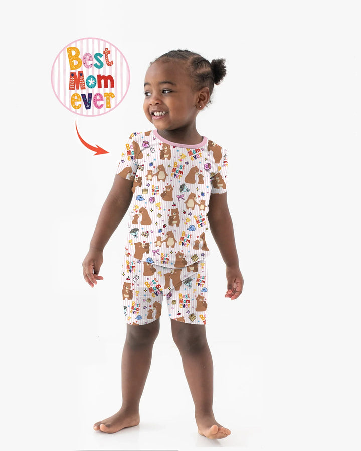 Mejor mamá oso de la historia, conjunto de pijama de dos piezas de bambú a juego con la familia, de manga corta y pantalón corto