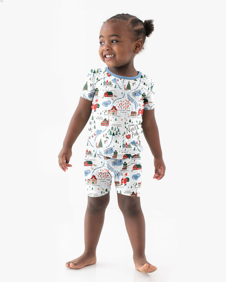 The North Pole Map Bamboo Two Piece Short Sleeve Shorts Pajama Set